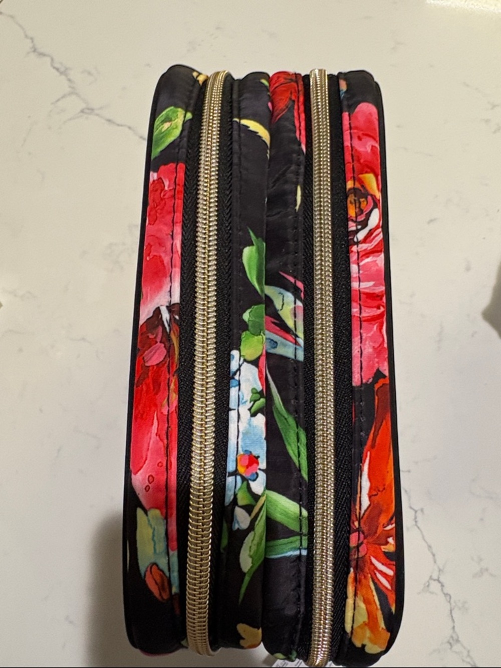 Conair Black Floral Cosmetic Bag with Multicolor Blooms - Picture 5 of 6